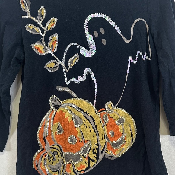 Tantrums Black Long Sleeve Tee with Ghost and Pumpkin Design - Picture 6 of 6